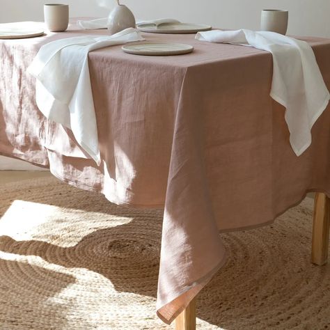 The Best Tablecloths in 2024 | domino White Linen Napkins, Linen Table Cloth, Linen Curtain Panels, Sunset Rose, Long Dining Table, Linen Drapes, Tablecloth Sizes, Handmade Table, European Linens