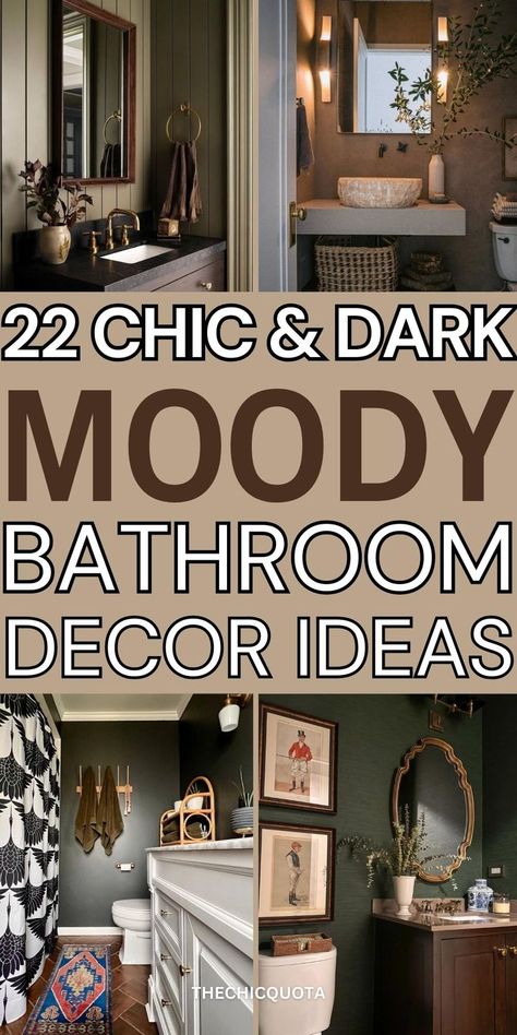 moody bathroom Moody Powder Room With Wallpaper, Moody Powder Rooms, Powder Room Moody, Moody Bathroom Wallpaper, Bathroom Ideas Moody, Moody Half Bath, Small Moody Bathroom, Dining Room Moody, Moody Bathroom Design