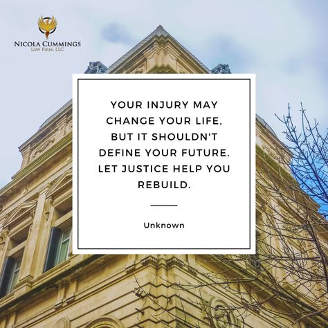 Your injury may change your life, but it shouldn't define your future. 💪✨

With the power of personal injury law, let justice help you rebuild stronger than ever. Contact Nicola Cummings Law Firm today to speak with our personal injury lawyer and start your journey to recovery! #callnicola #personalinjury #motivatonalmonday Personal Injury Law, Personal Injury Lawyer, Personal Injury, Law Firm, Change Your Life, To Speak, Lawyer, You Changed, Let It Be