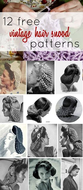 12 free vintage hair snood knitting and crochet patterns from the 1940s Snood Pattern, Crochet Snood, Hair Snood, Bandeau Au Crochet, Knitting And Crochet Patterns, Confection Au Crochet, Vintage Crochet Patterns, Bonnet Crochet, Crochet Hair Accessories