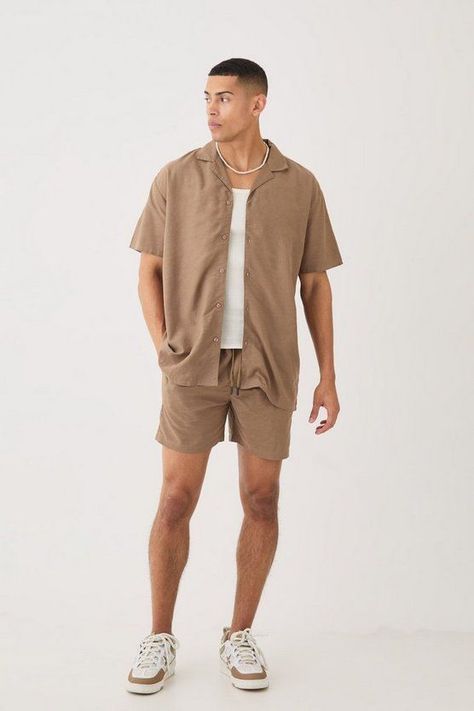 Great outfit Loving it so much Men’s Fashion Summer Work, Winery Men’s Outfit, Modern Men’s Style, Linen Shirt Outfit Men’s Beach, Mens Outfit With Shorts, Summer Outfits For Men Casual, Man Short Pants Outfit, Florida Men Outfits, Comfy Summer Outfits Men