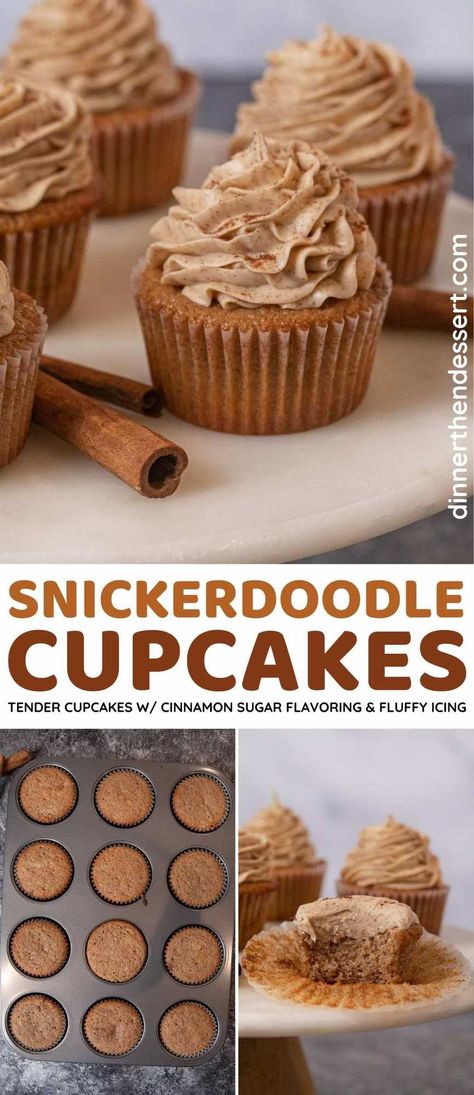 Snickerdoodle Cupcakes have all the cinnamon sugar goodness of classic cookies in cupcake form with a creamy cinnamon buttercream frosting. Easy Fall Themed Cupcakes, Easy Snickerdoodle Cupcakes, Snicker Doodle Cupcakes Recipes, Snickerdoodle Cupcakes Recipe, Gluten Free Snickerdoodle Cupcakes, Snickerdoodle Cupcakes Box Cake, Fall Baking Cupcakes, White Cupcakes Aesthetic, Dessert Recipes Cupcakes