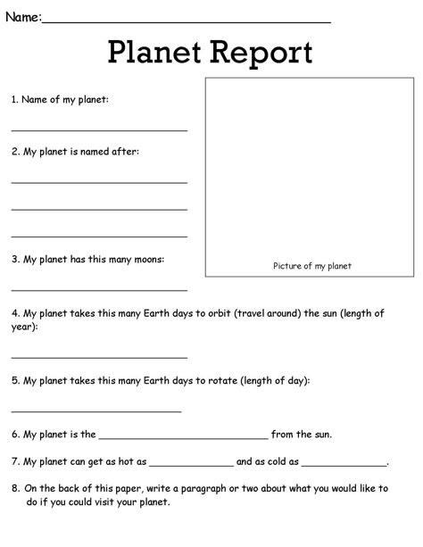 4th Grade Worksheets - Planet Report Writing Prompt Template, Sonic Worksheet, 3rd Grade Goals, Free Science Worksheets, Solar System Worksheets, 6th Grade Worksheets, Work Binder, 5th Grade Worksheets, Geography Worksheets