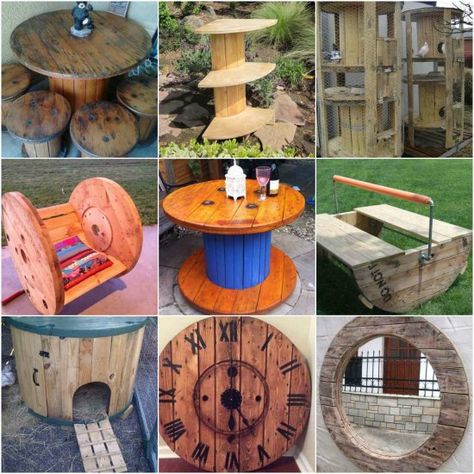 There are various ways that you can repurpose empty wire spools. You simply need to look at the projects that are available and decide want you want to do. Diy Cable Spool Table, Electrical Spools, Spool Diy, Wire Spool Tables, Cable Spool Furniture, Large Wooden Spools, Wire Spools, Cable Spool Tables, Wooden Spool Tables