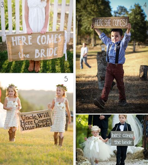 Are you having young flower girls or pageboys at your wedding? We love the idea of them walking down the aisle carrying a here comes the bride sign. If you are making your own signs you can make them personal and include the name of the groom, or ‘uncle Josh’. Here are a few of […] Sayings For Wedding Signs, Wedding Signs Rustic, Ring Bearer Ideas, Ring Bearer And Flower Girl, Flower Girl Signs, Flower Girls And Ring Bearers, Bride Sign, Ring Bearer Flower Girl, Smith Wedding