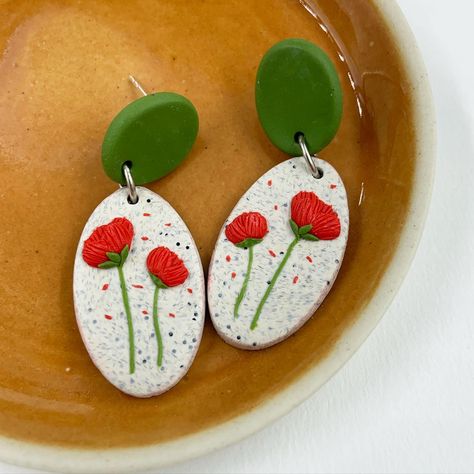 Handmade polymer clay | Clay Earrings Clay Poppy Earrings, Polymer Clay Poppies, Polymer Clay Poppy, Red Polymer Clay Earrings, Clay Poppy, Cercei Din Lut Polimeric, Poppy Earrings, Polymer Clay Flower Jewelry, Diy Earrings Polymer Clay