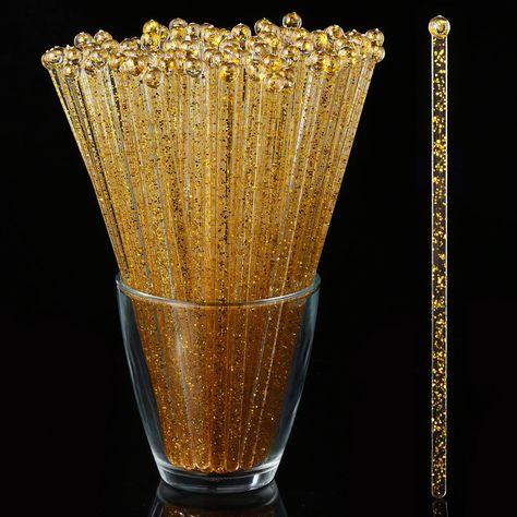 PRICES MAY VARY. Crystal Swizzle Sticks - Made of quality clear plastic, BPA FREE, toxic free and odor free, safe to use, reusable after easy cleaning Unique Design - Clear stirrers with a ball on to and glitter golden pieces, simple and pop, add a cute and delicate touch to decorations Size and Quantity - 7.24 inches long, 125 counts, perfect size for most small coffee cups , ideal for stirring your favorite cocktails drinks Multi-purpose - Hold well in hot/cold drink, great for mixing drinks s Small Coffee Cups, Cocktail Coffee, Crystal Cake, Cocktail Mixers, Cocktail Picks, Drink Stirrers, Swizzle Sticks, Entertainment Bar, Stir Sticks