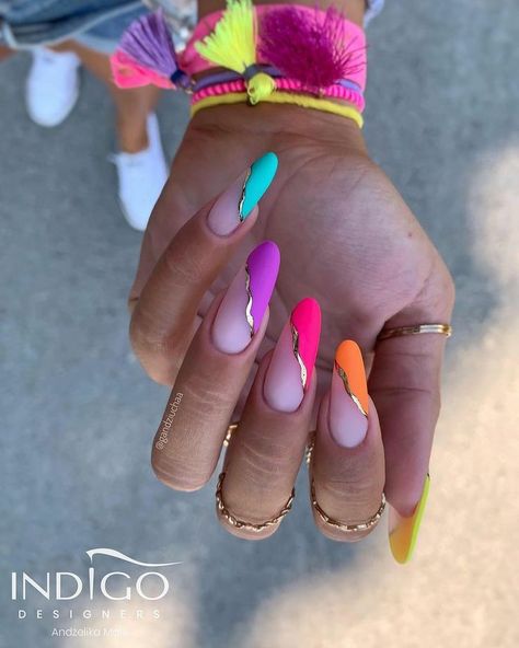 Multicolored Nails, Indigo Nails, Colorful Nail, Vibrant Nails, Bright Nails, Neon Nails, Fabulous Nails, Funky Nails, Fancy Nails