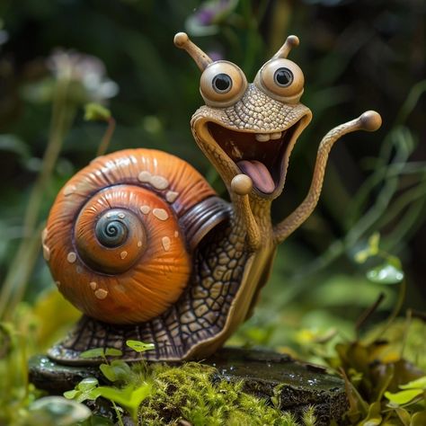 Snail And Mushroom, Snail Image, Funny Cartoon Faces, Pottery Animals, Crazy Bird, Cute Fantasy Creatures, Cute Cartoon Images, Cute Paintings, Cartoon Faces