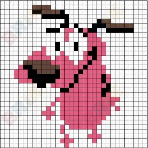 Courage The Cowardly Dog Pixel Art, Emo Pixel Art, Pixel Beads, Graph Paper Drawings, Easy Pixel Art, Pixel Art Templates, Diy Perler Bead Crafts, Pixel Crochet, Pixel Art Grid