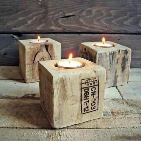 Diy Unique Candles, Diy Wooden Candle, Unique Candle Holders, Pallet Crafts, Wooden Candle Holders, Wooden Candles, Wood Candles, Diy Pallet Furniture, Pallet Projects