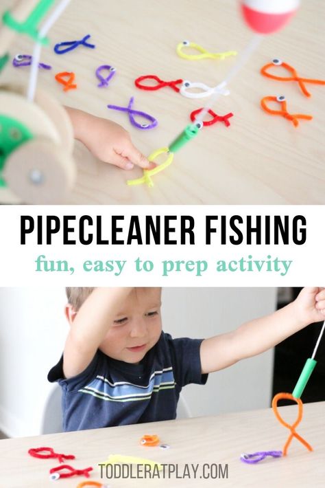 This Pipecleaner Fishing Activity is so quick to set-up and kids will have a blast fishing for colors, googley-eyed fish!  #fishingactivity #fishinggame #toddleractivity Fishing Activity, Literacy Week, Toddler Sunday School, Ocean Ideas, Toddler Bible, Bubble Recipe, Fish Activities, Sensory Ideas, Toddler Ideas