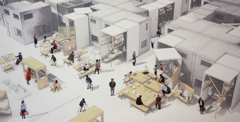 Aa School, Concept Diagram, Stall Designs, Urban Fabric, Social Housing, Urban Architecture, Model Drawing, Architecture Rendering, Street Design