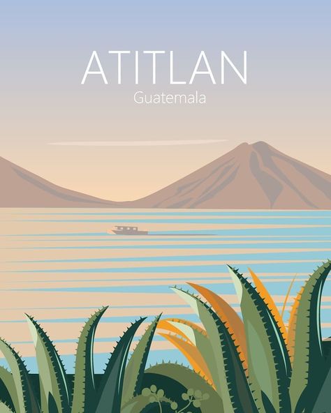 134 Likes, 3 Comments - CaravanstudioDesigns (@caravanstudiodesigns) on Instagram: “Homeland Guatemala lake atitlan By @caravanstudiodesigns  Lake Atitlán is a body of water in a…” Malibu Travel, Mercury Poster, New York Travel Poster, Minimalistic Illustration, Paris Travel Poster, Minimalistic Poster, Poster Beach, Bolivia Travel, London Travel Poster