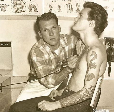 50s Tattoo, Mod Tattoo, Lyle Tuttle, Old Style Tattoos, Vintage Tattoo Design, Tattoo Photography, Classic Tattoo, Vintage Tattoo, Old School Tattoo