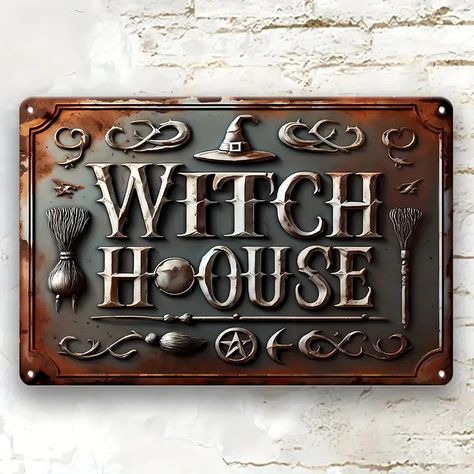 Vintage Style Witch House Decorative Sign Iron Wall Hanging - Temu Witchcraft Decor, Witch Home Decor, Wall Decor Halloween, Occult Decor, Shoe Wall, Gothic Wall Art, Halloween Wall Art, Witch House, Gothic Decor