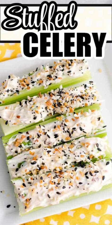 Cream cheese filled celery on white plate. Celery With Cream Cheese, Stuffed Celery Sticks, Stuffed Celery, Bagel Dip, Toothpick Appetizers, Cheesy Pull Apart Bread, Celery Recipes, Flavored Whipped Cream, Cream Cheese Appetizer