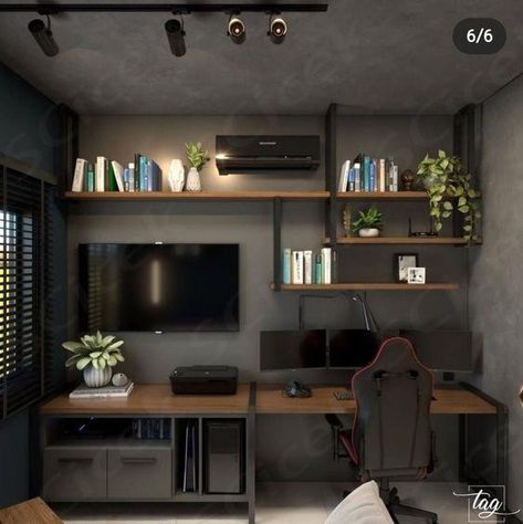 study room decor Study room decorating ideas for small rooms || study room decoration Office Ideas For Men With Tv, Home Computer Room Ideas, Dark Adecamia Room, Small Gaming Office Ideas, Home Office Decor For Men Ideas, Modern Masculine Bedroom Ideas, Home Office For Men Modern, Ideas Cuarto Hombre, Gaming Office Setup