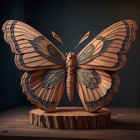 Wood carvings 🦋 Butterfly | @aisagacrafters #aiart #feathers #butterflyart #aimagic #aidreams #butterfly #woodcarving #butterflycarving #magicalai #marchsaga24 Butterfly Sculpture, Chainsaw Wood Carving, Wood Carving Art Sculpture, Intarsia Wood Patterns, Wood Sculpture Art, Pumkin Carving, Wooden Butterfly, Squirrel Art, Wood Butterfly