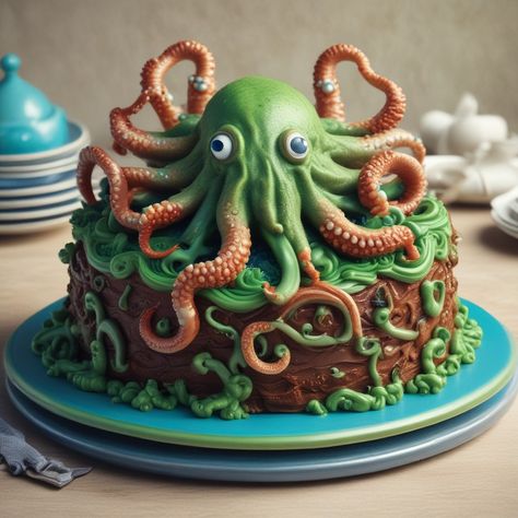 Kraken Cake with Tentacle Design - Mr. Cook Kraken Cake, Black Frosting, Edible Eyes, Blue Frosting, Black Food Coloring, Handwritten Recipes, Moist Chocolate Cake, Gel Food Coloring, Round Cake Pans