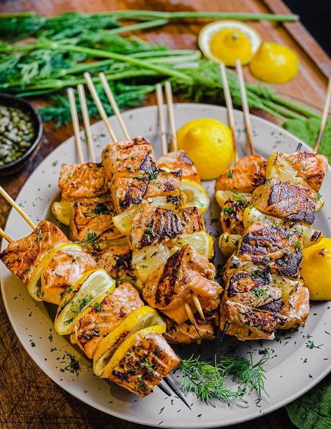 Chilean Sea Bass Recipe, Grilled Salmon Kabobs, Sea Bass Recipe, Mild Sauce, Salmon Kabobs, Outdoor Recipes, Bass Recipe, Sea Bass Recipes, Dill Salmon