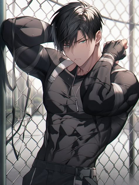 Anime Men Shirtless Reference, Anime Guy Shirt Less, Anime Tough Guy, Handsome Anime Guys Glasses, Anime Soldier Men, Hot Anime Guy With Glasses, Anime Guy Hot, Shirtless Anime Guy, Morgan Turner