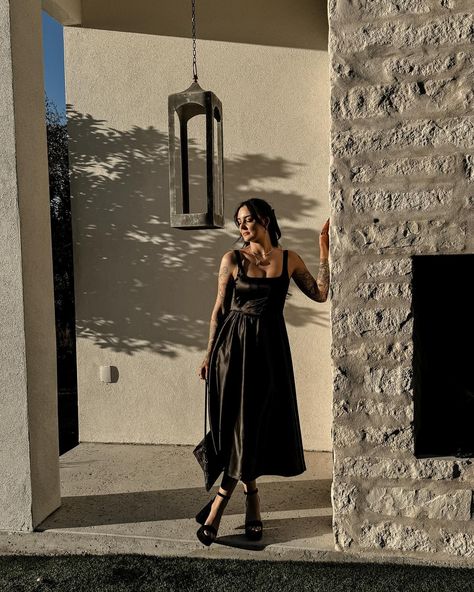 i’m working late… cuz i’m a capricorn who has no sense of when to relax 🐐 dress is @wayfclothing i wore to the stunning @tiffini_brown_ wedding 🖤 shoes are @larroude dolly suede platforms black dress, wedding guest dress, corset dress, wedding guest outfit, formal goth, summer goth, atx fashion, atx influencer Tattoo Wedding Guest Outfit, Goth Wedding Guest Outfit, Wedding Guest Dress Corset, Corset Dress Wedding, Wedding Guest Outfit Formal, Black Dress Wedding Guest, Black Dress Wedding, Formal Goth, Summer Goth