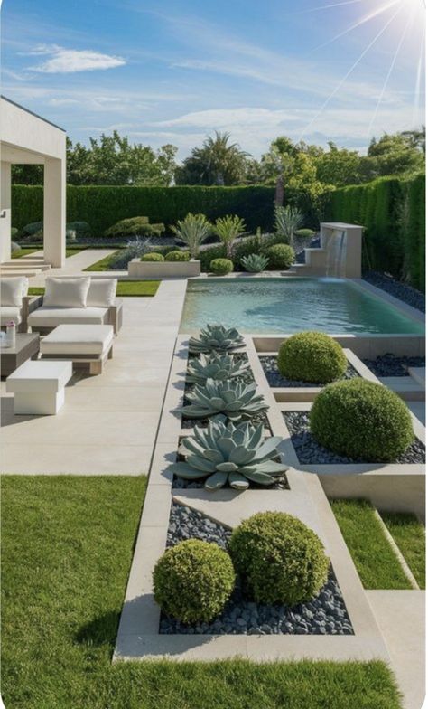 Modern Garden Design Ideas, Modern Design Ideas, Pool Landscape Design, Modern Backyard Landscaping, Back Garden Design, Backyard Remodel, Modern Garden Design, Backyard Pool Landscaping, Interior Bedroom