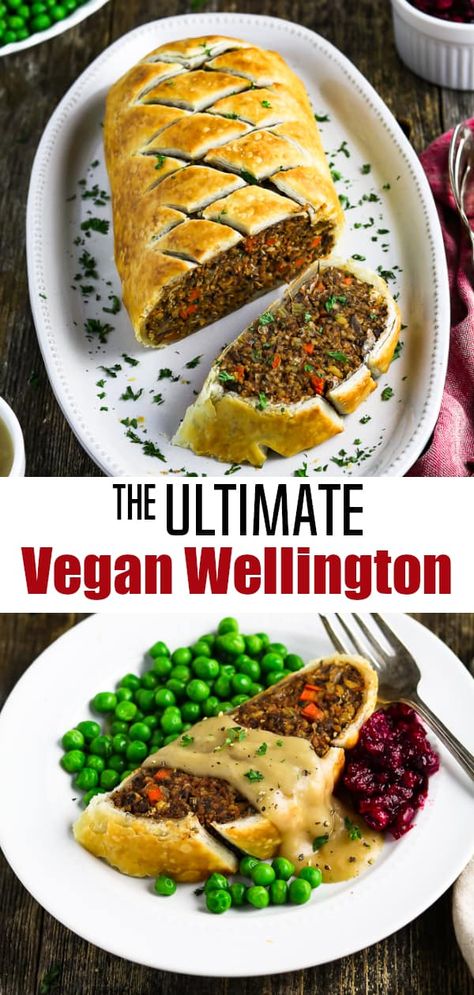 Impress your guests with this gorgeous Vegan Wellington! The filling is meaty, satisfying and ever-so-tasty! It's surprisingly easy to make too! Wellington Food, Vegan Wellington, Resep Vegan, Wellington Recipe, Vegan Worcestershire Sauce, Vegan Thanksgiving, Vegan Cooking, Vegan Dinner Recipes, Vegan Foods