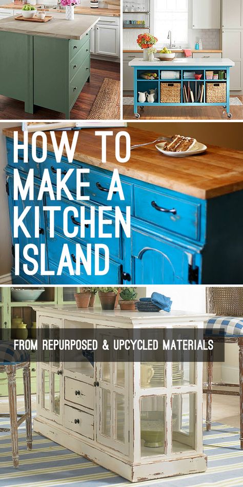 Creative Kitchen Islands Ideas, Kitchen Island From Repurposed Furniture, Desk To Kitchen Island Diy, Repurposed Island Kitchen, Diy Island On Wheels, How To Make A Kitchen Island From A Dresser, Kitchen Island Repurposed Furniture, Diy Repurposed Kitchen Island, Kitchen Island Upcycle