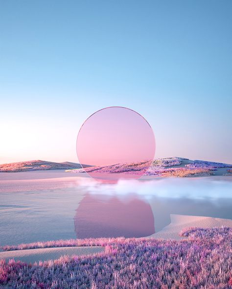 Dreamlike geometric landscapes by PULLA — see more 3D art by PULLA > https://on.be.net/3Dpe5PE Dreamscape Architecture, 3d Landscape, Futuristic Art, Doja Cat, Fantasy Landscape, Pink And Purple, Abstract Landscape, Installation Art, 3d Art