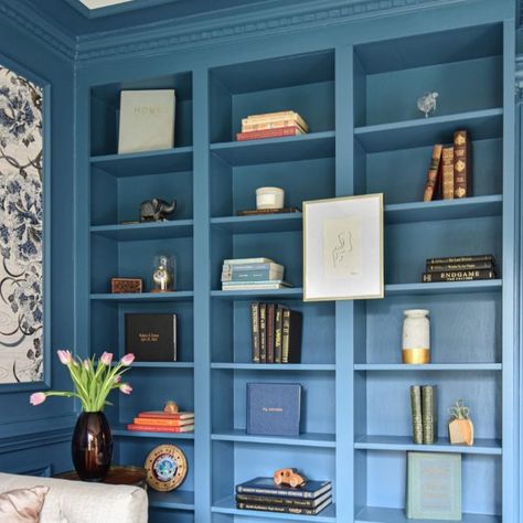 Blue Sherwin Williams, Blue Bookshelves, Sherwin Williams Blue, Blue Wall Colors, Inspiration Pics, Painting The Roses Red, Santorini Blue, Blue Office, Door Paint Colors