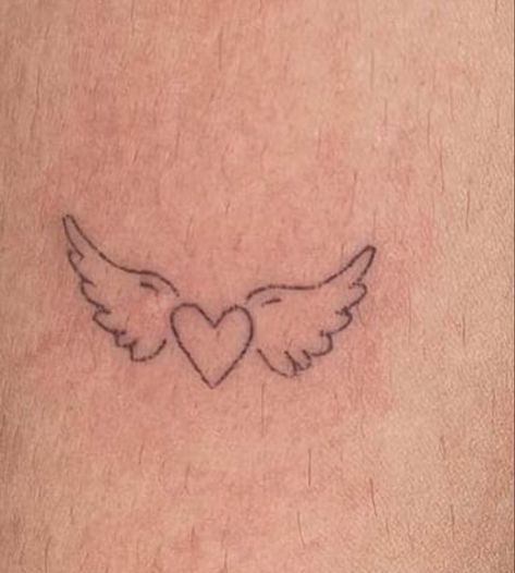 A Piece Of My Heart Is In Heaven Tattoo, Angel Tattoo Wrist, Heart Shaped Angel Wing Tattoo, Heart With Angel Wings Tattoo, Mila Tattoo, Heart And Wings Tattoo, Chest Tattoo Heart, Hart Tattoo, Personal Tattoos