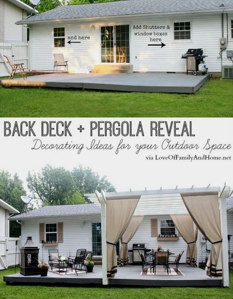 Deck And Pergola, Deck Pergola, Simple Deck, Floating Deck, Back Deck Decorating, Deck With Pergola, Backyard Inspiration, Patio Makeover, Backyard Deck