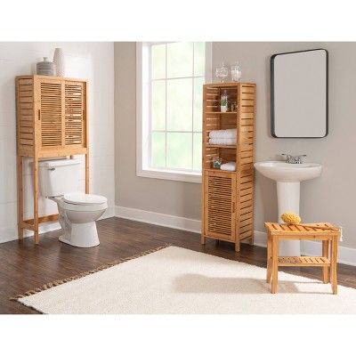 Bracken Bath Collection - Linon : Target Freestanding Linen Cabinet, Bamboo Cabinets, Hidden Shelf, Narrow Cabinet, Bathroom Stool, Bathroom Necessities, Interior Shelves, Floor Cabinet, Linen Cabinet