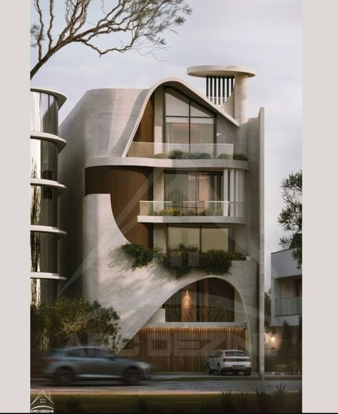 Curved Building Facade, Elevations Design, Curve Building, Modern Elevation, Building Elevation, Modern House Facades, Curved Walls, Urban Architecture, Bungalow House