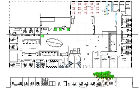 Hotel Reception plan - Cadbull Hotel Reception Design Plan, Reception Plan Architecture, Hotel Reception Plan, Lobby Layout, Reception Desk Plans, Eco Resort Architecture, Hotel Lobby Floor Plan, Lobby Floor Plan, Reception Plan