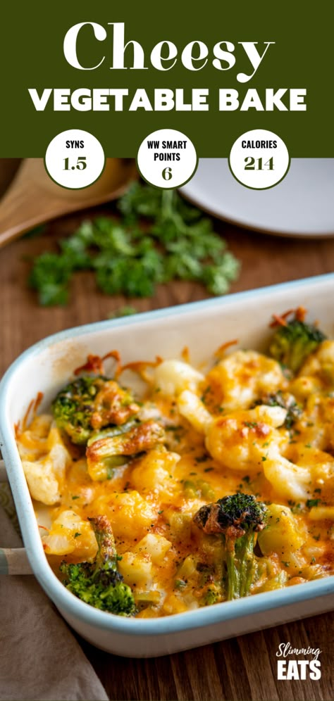 Creamy Cheesy Vegetable Bake - a simple and delicious vegetable side dish that's is so good you may want to eat it as your main. Gluten free, vegetarian, Slimming World and Weight Watcher friendly Vegetable Bakes Healthy, Vegetable Recipes Keto, Keto Baked Vegetables, Keto Cheesy Vegetable Casserole, Vege Bake Recipe, Cheesy Veggie Bake, Healthy Vegetable Main Dish Recipes, Creamy Vegetable Recipes, Easy Veggie Bake