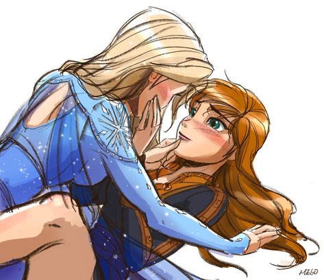 Elsa X Anna Fanart, Disney Princess Kiss, Elsa And Anna Art, Disney Princess Yuri Kiss, Elsa And Anna Kiss Fanart, Elsa Genderbend Art, Disney Princess Yuri, Elsa Pregnant, Elsa Disney