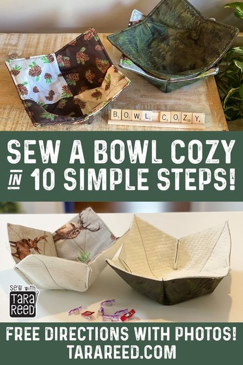 Cozy Bowl Pattern Free, Bowl Cozy Pattern, Ice Cream Cozy, Microwave Bowl Cozy, Tara Reed, Bowl Cozies, Cozy Pattern, Diy Bowl, Sewing Machine Projects