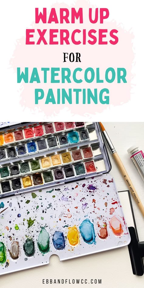 Need painting inspiration? These watercolor painting warm-up ideas will get you motivated to start painting, even if you don't know what to paint. Learn To Paint Watercolor, Watercolor Challenge For Beginners, Reverse Watercolor Painting, Beginning Watercolor Ideas, Watercolor Exercises For Beginners, How To Paint With Watercolors, Watercolor Practice Exercises, Watercolor Impressionism, Watercolor Brushstrokes