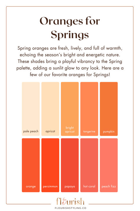 Spring oranges are fresh, energetic, and bursting with warmth—but not every shade of orange works for every Spring. Whether you lean toward soft golden hues or more vivid citrus tones, knowing your best oranges helps create a wardrobe that feels effortlessly vibrant. Our digital color guides break it all down, so you can confidently wear the shades that bring out your best!  #springoranges #orangeforsprings #springcolors #springpalette #lightspring #warmspring #clearspring #truespring Hoc Spring, Personal Color Palette, Create A Wardrobe, Shade Of Orange, Clear Spring, Spring Palette, Spring Color Palette, True Spring, Personal Color