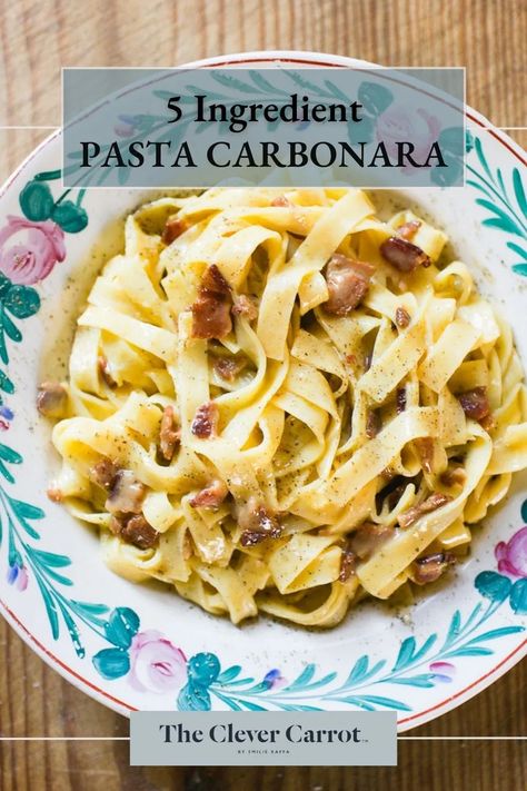 This easy, carbonara recipe is made with eggs, crisp guanciale (or bacon), and a blend of Pecorino Romano and Parmesan cheese for the ultimate creamy sauce- no heavy cream! Toss with fresh homemade pasta for an elegant twist. #pasta #Italian #carbonara #homemade Carbonara Recipe Creamy, Easy Carbonara, Italian Carbonara, No Heavy Cream, Carbonara Ingredients, Easy Carbonara Recipe, Pasta Carbonara Recipe, Carbonara Sauce, Homemade Ravioli