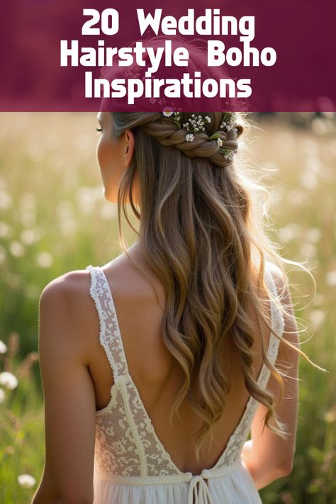 Did you know that the perfect wedding hairstyle can elevate your boho bridal look from beautiful to breathtaking? Explore our top 20 boho wedding hairstyles that blend effortlessly with the whimsical vibe, featuring braids, loose waves, and floral accents. Discover how these romantic styles can make your big day unforgettable and see why they're trending now in the world of boho weddings! Boho Bridal Look, Boho Bridal Hair With Veil, Boho Bridal Hairstyles, Wedding Boho Hair, Boho Hairstyles For Long Hair, Boho Wedding Hairstyles, White Bridal Flowers, Boho Bridal Hair, Bridal Hair Veil