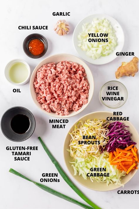 This inside out egg roll recipe is perfect for those who love egg rolls without the carbs! Flavorful and garlicky with just a touch of heat, it's a tasty, low-carb dish you'll enjoy when you're craving Chinese food! This 30-minute meal is also totally gluten-free and dairy-free too. Unstuffed Egg Rolls Low Carb, Inside Out Egg Roll Recipe, Unwrapped Egg Roll Low Carb, Easy Egg Roll In A Bowl Pork, Gluten Free Egg Roll Wrappers, Peace Love And Low Carb Eggroll In A Bowl, Inside Out Egg Roll, Keto Recipes Egg Roll In A Bowl, Gluten Free Egg Rolls