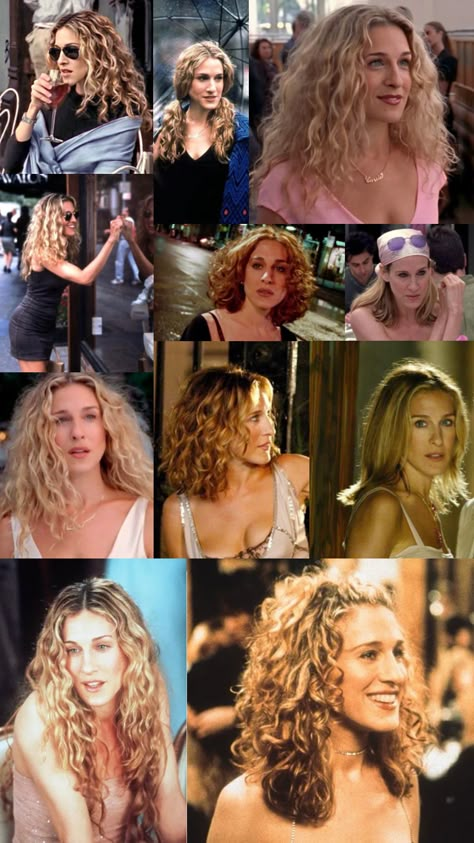 Carrie Bradshaw hair inspo 🩷 #carrie #carriebradshaw #satc #sexandthecity #hair #hairstyles #curlyhair Sarah Jessica Parker Hair, Carrie Bradshaw Hair, Carrie Bradshaw Style, Hairdos For Curly Hair, Hair Skin Nails, Carrie Bradshaw, Hair Envy, Hairstyles Haircuts, Hair Hairstyles