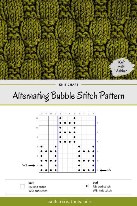 Knit Stitch Patterns Texture, Bubble Stitch, Crazy Crochet, Knit Purl Stitches, Knitting Stitches Tutorial, Dishcloth Knitting Patterns, Beginners Crochet, Knitting Paterns, Knit Stitches