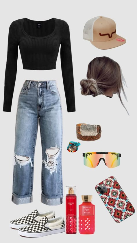 #country #outfitinspo Outfit For The Fair Summer, Country Outfit Ideas Summer, Simple Western Outfits For School, Western Outfit Inspo Summer, Basic Country Outfits, Amazon Western Outfits, Summer Country Girl Outfits, Modern Western Outfits, Cute Fair Outfits