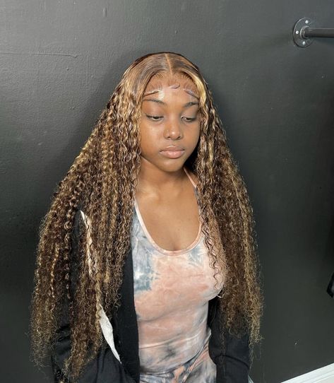 Wet And Wavy Highlight Wig, Curly Blonde Wigs For Black Women, Edges On Curly Wig, Blonde Wet And Wavy Lace Front Wig, Deep Wave Colored Wigs, Brown Wet And Wavy Wig, Highlight Deep Wave Wig, Natural Colored Hair, Highlighted Wig