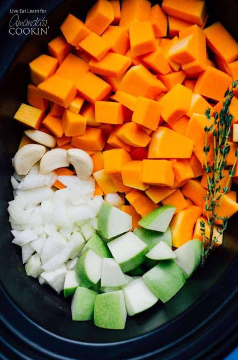 Crockpot Butternut Squash Soup, Butternut Recipe, Paleo Butternut Squash Soup, Slow Cooker Butternut Squash Soup, Friendship Soup, Friendsgiving 2023, Butternut Squash Soup Crockpot, Slow Cooker Butternut Squash, Butternut Squash Apple Soup